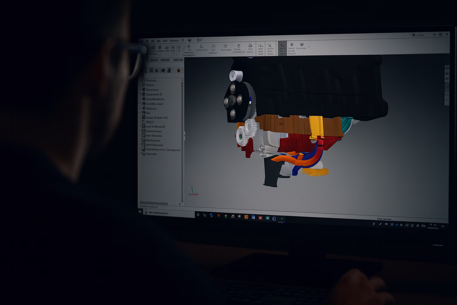 CAD-Konstruktion eines Bauteils am Bildschirm